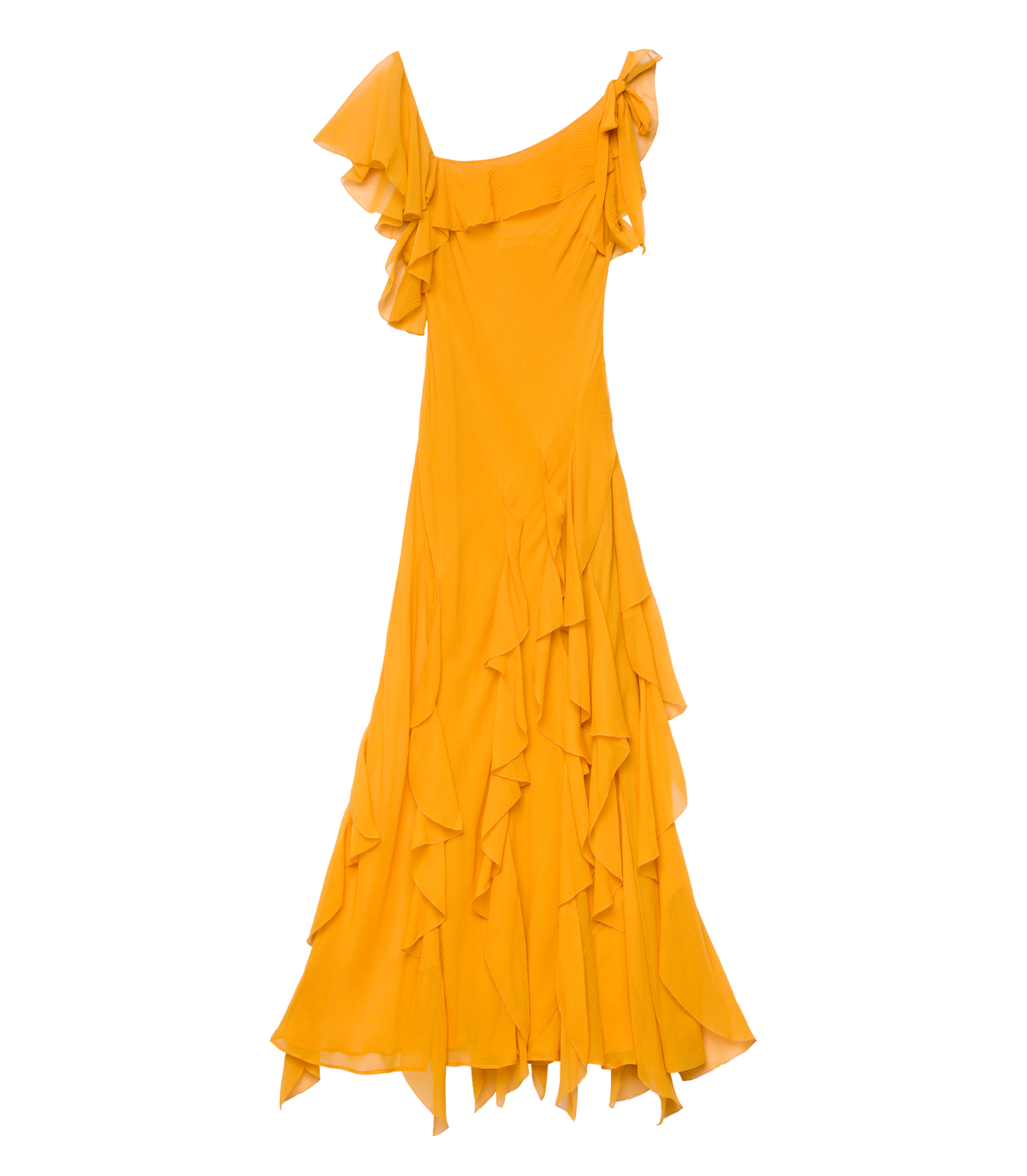 Zelia Silk Chiffon Asymmetric Maxi Dress – Sunflower
