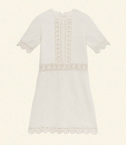 Bathilde Hand-Crocheted Heirloom Mini Dress – Pearl