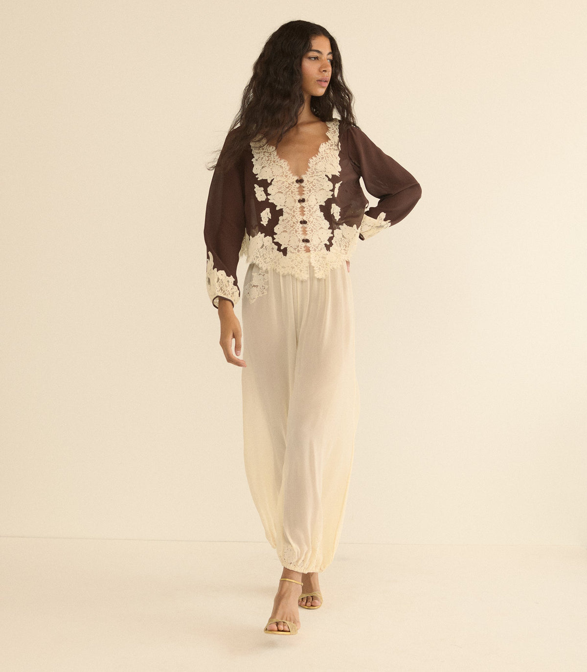 Clarimonde Silk Georgette Top in Chicory Bark