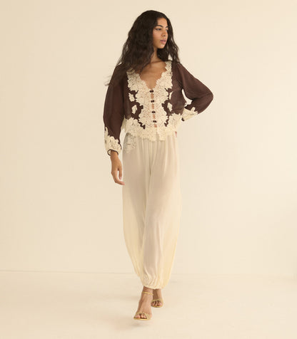 Clarimonde Silk Georgette Top in Chicory Bark