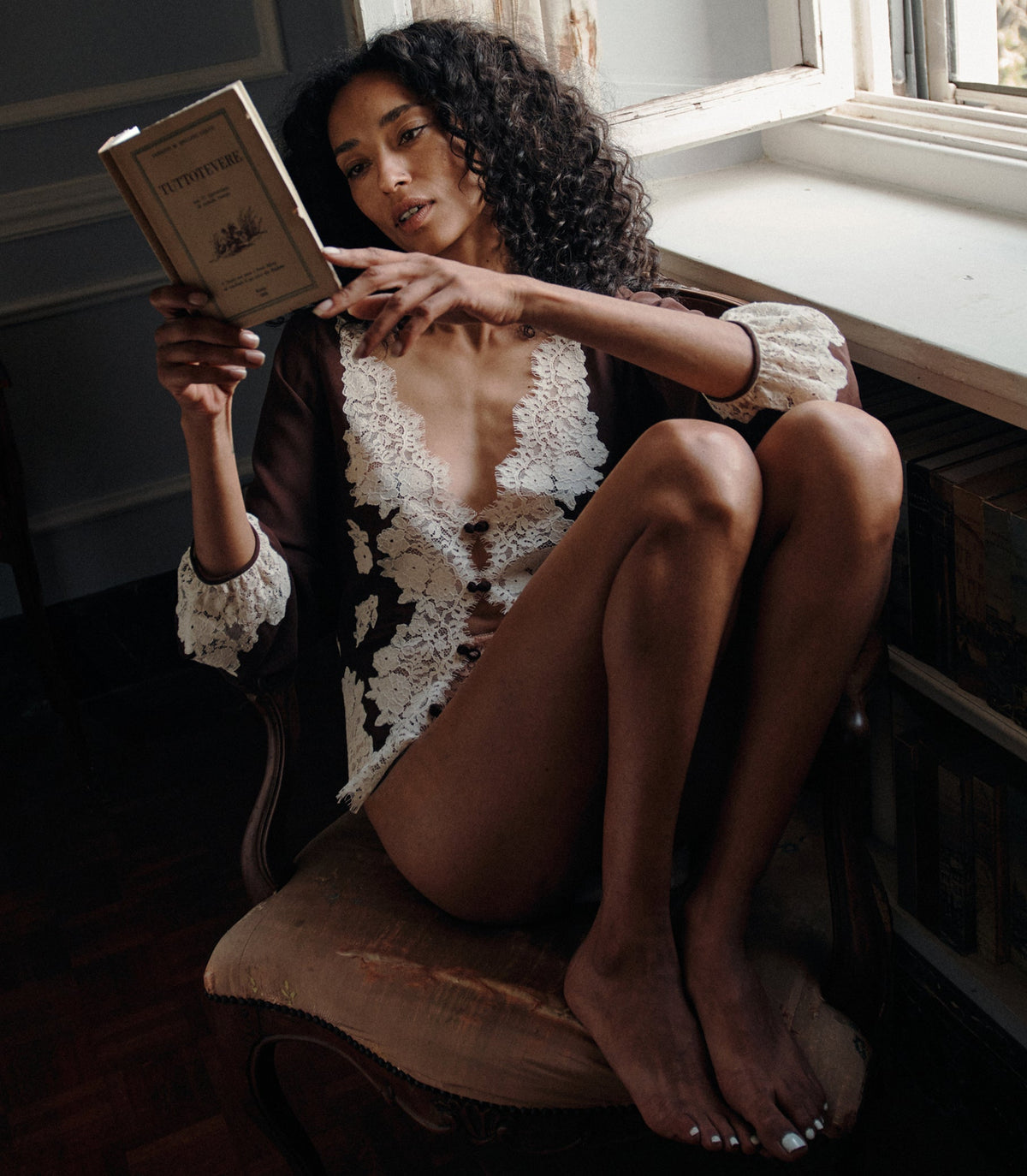 Clarimonde Silk Georgette Top in Chicory Bark