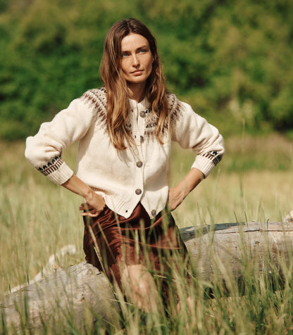 Clarke Merino Wool Fair Isle Cardigan in Oatmeal