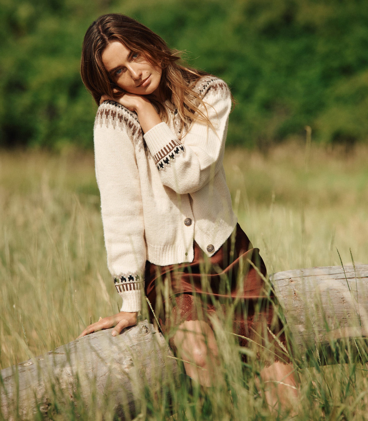 Clarke Merino Wool Fair Isle Cardigan in Oatmeal