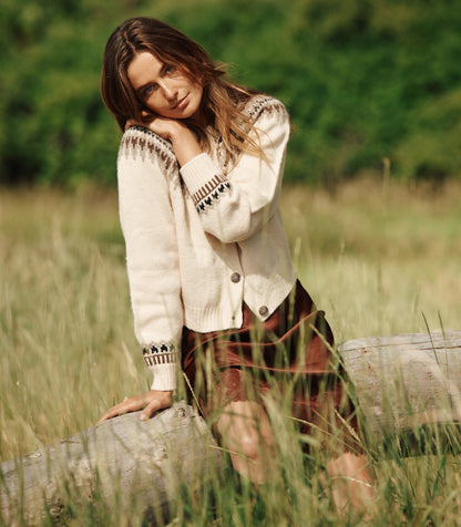 Clarke Merino Wool Fair Isle Cardigan in Oatmeal