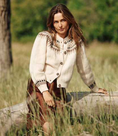 Clarke Merino Wool Fair Isle Cardigan in Oatmeal