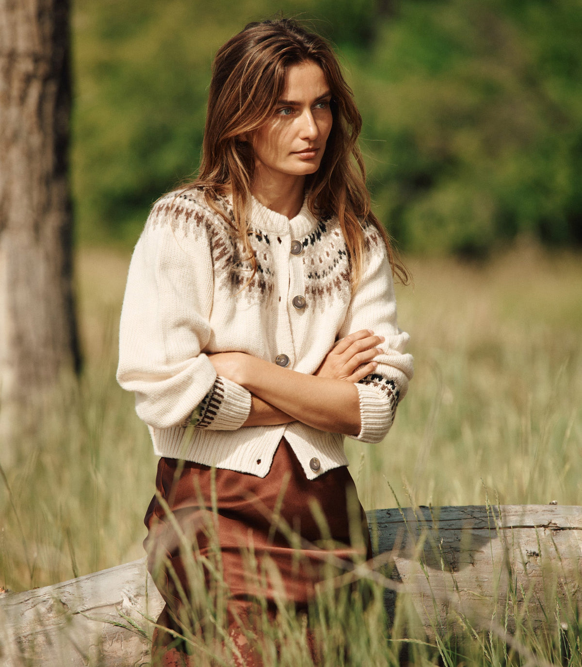 Clarke Merino Wool Fair Isle Cardigan in Oatmeal