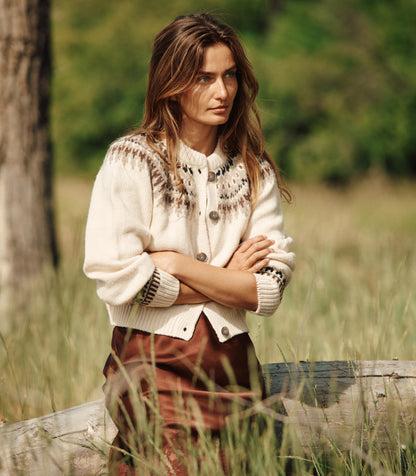 Clarke Merino Wool Fair Isle Cardigan in Oatmeal
