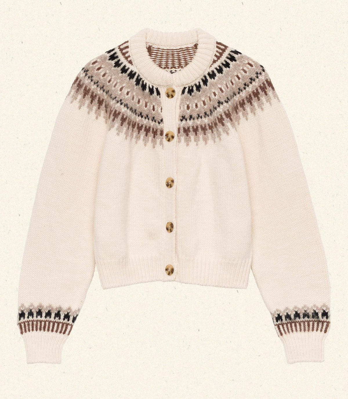 Clarke Merino Wool Fair Isle Cardigan in Oatmeal