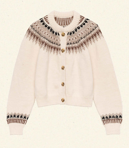 Clarke Merino Wool Fair Isle Cardigan in Oatmeal