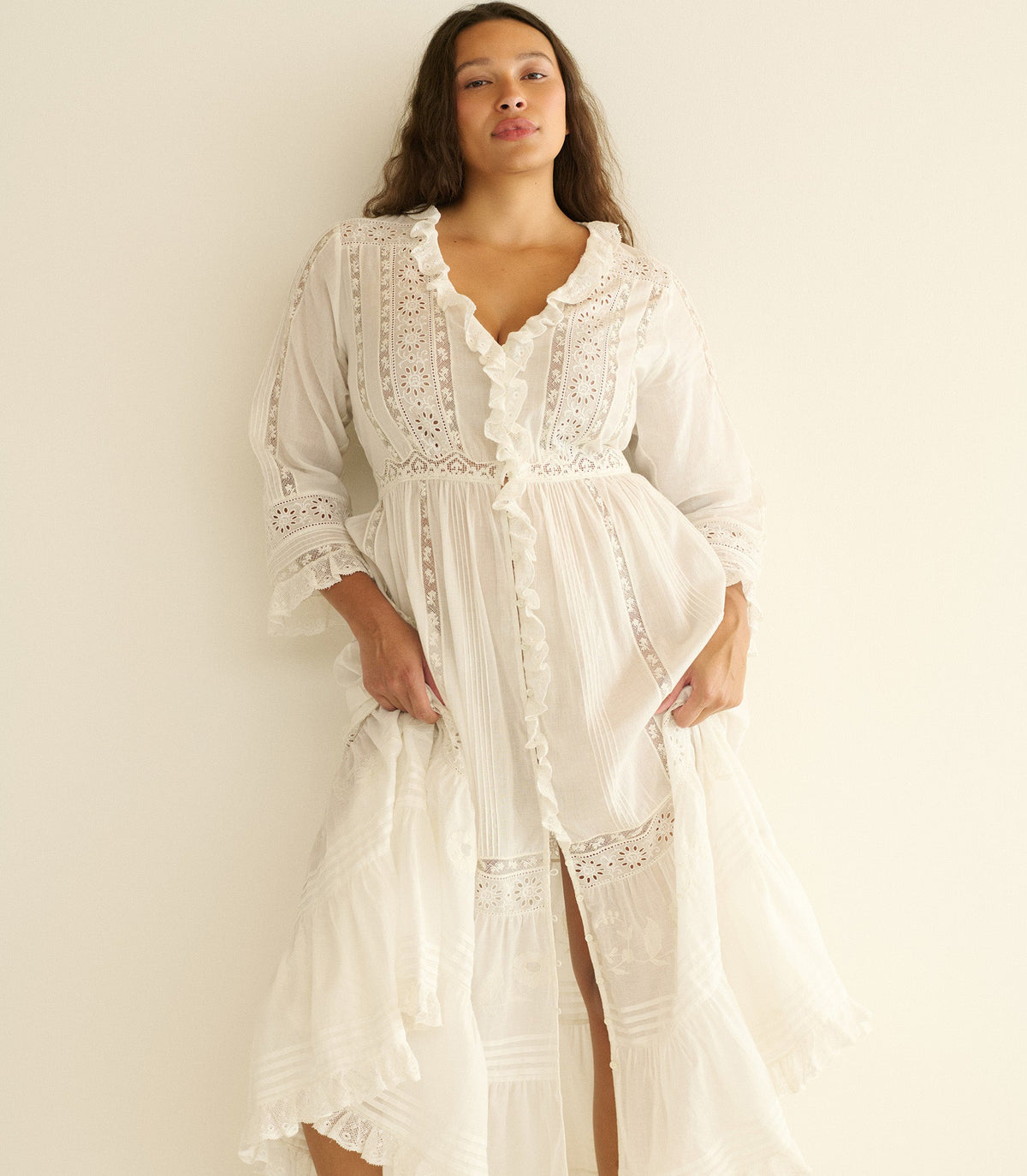 Clemencia Organic Cotton Voile Dress in Salt