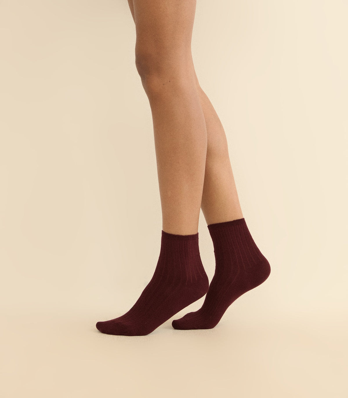 Collégien La Mini Ribbed Cotton Ankle Sock in Bordeaux