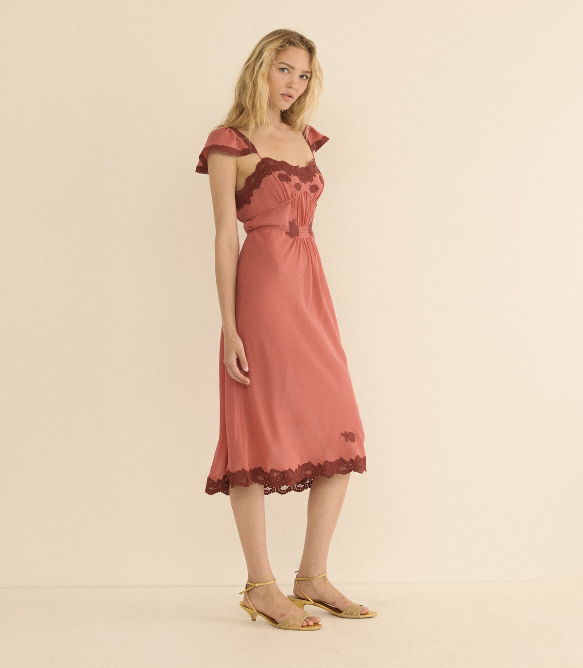 Corielle Silk Georgette Gown in Mirage Pink