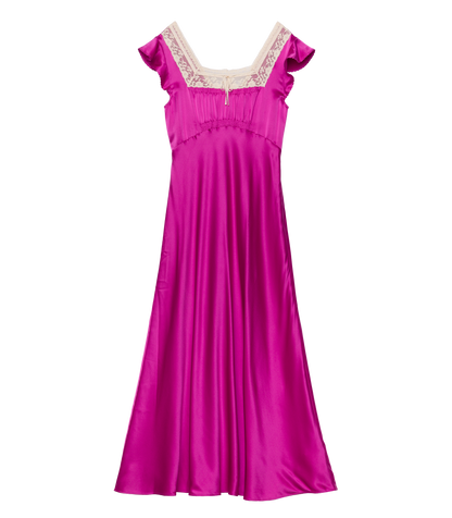 Corina Bias-Cut Silk Satin Dress in Magenta