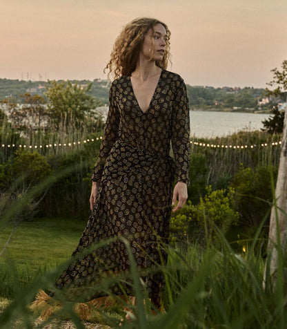 DÔEN Heirloom Monique Chiffon Dress – Joni Floral | Gold Detail