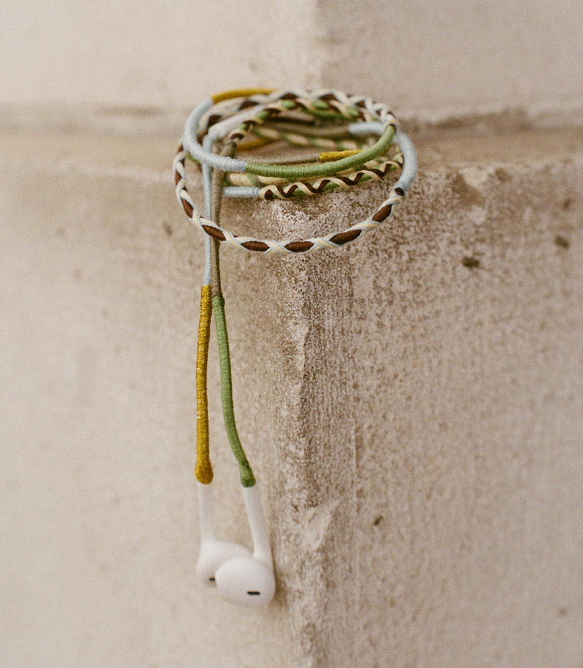 Le Pom Pom x DÔEN Headphones – Green Blue Gold Stripe