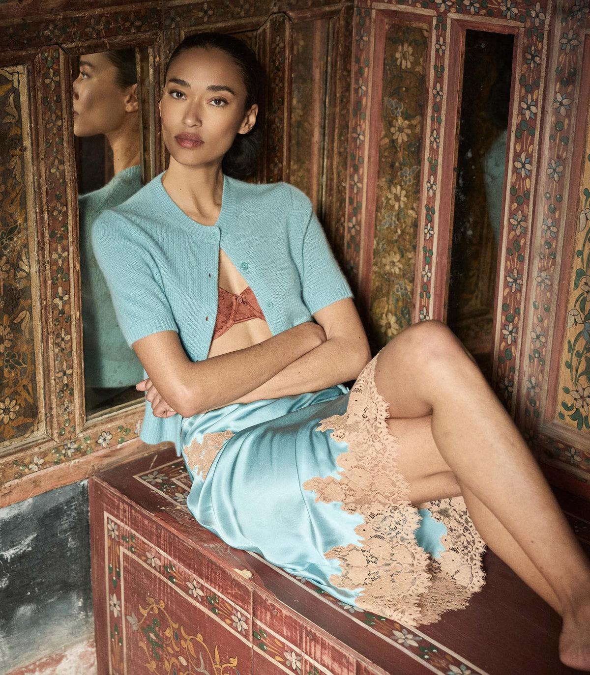 Elowette Silk Satin Midi Skirt – Deep Aquamarine