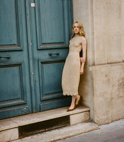 DÔEN Heirloom Esmina Metallic Gold Midi Dress