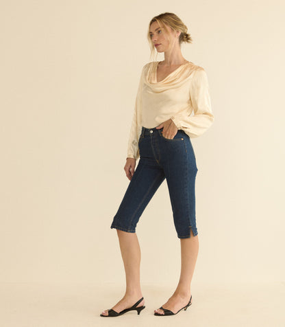 Espoir Cowl Neck Jacquard Top in Candlelight