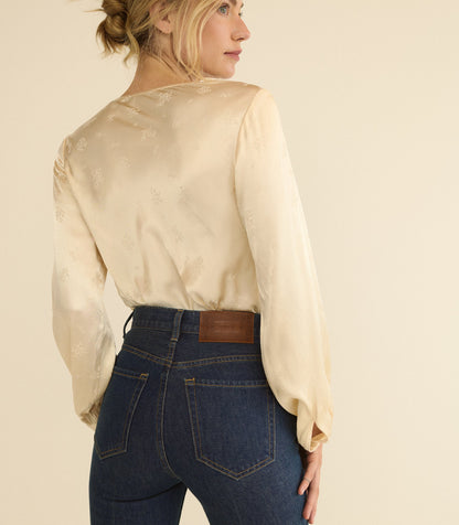 Espoir Cowl Neck Jacquard Top in Candlelight