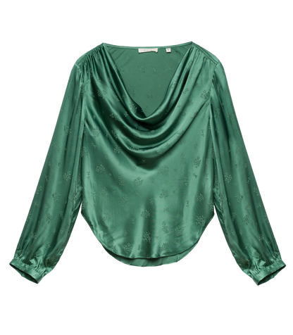 Espoir Cowl Neck Luxury Jacquard Top in Laurel