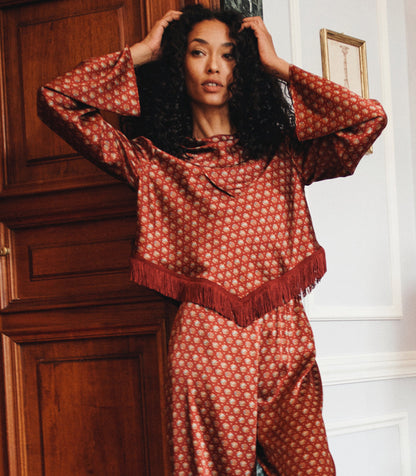 Faustella Silk Satin Top | San Sebastian Foulard Print