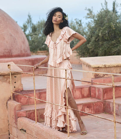 Floriette Top – Peach Sorbet Ruffle Jacquard
