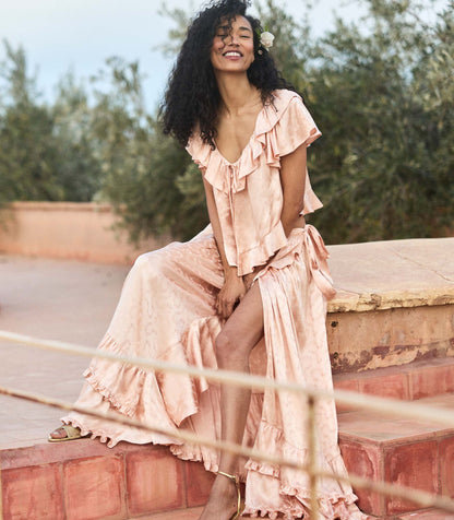 Floriette Top – Peach Sorbet Ruffle Jacquard