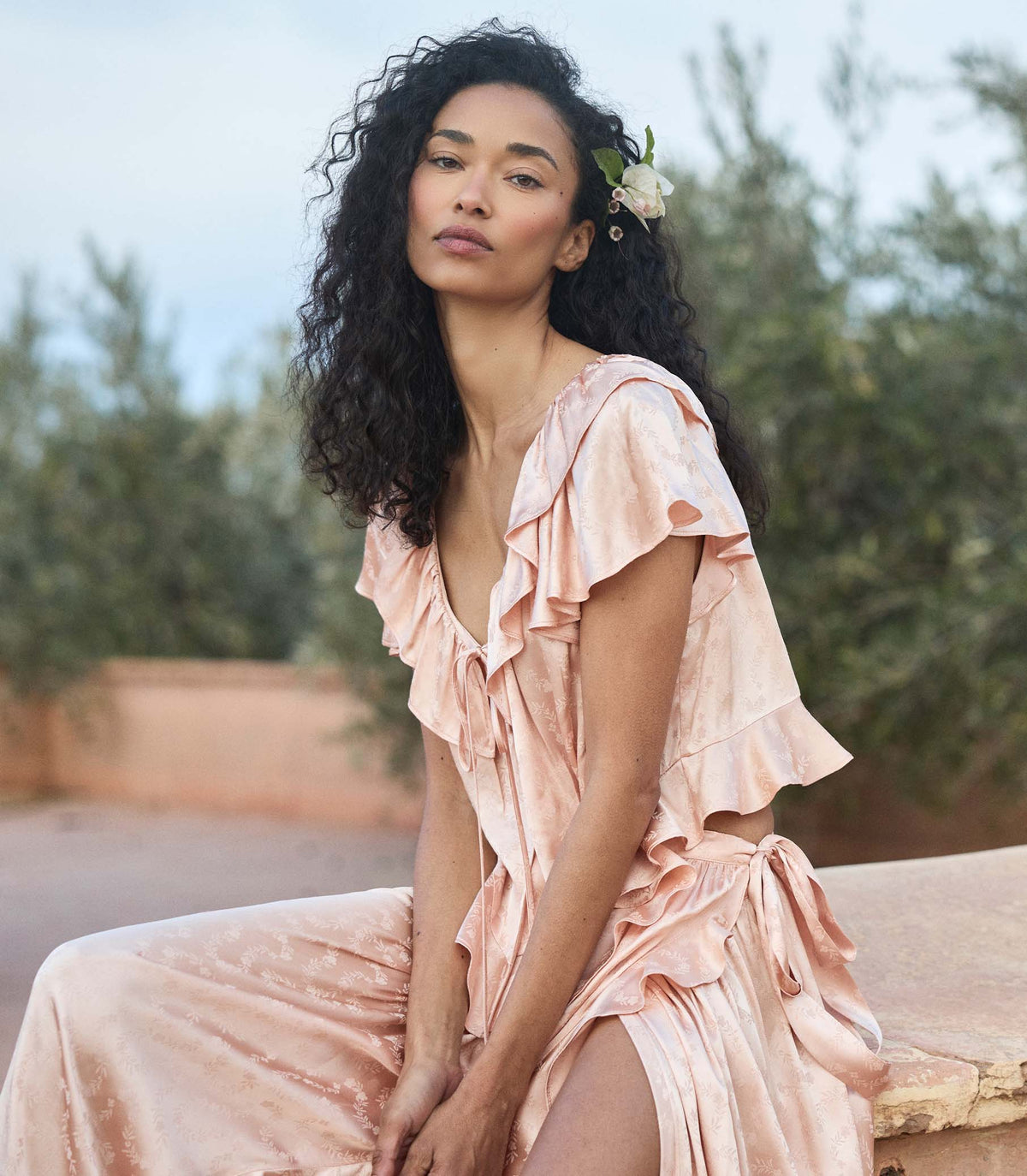 Floriette Top – Peach Sorbet Ruffle Jacquard