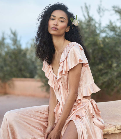 Floriette Top – Peach Sorbet Ruffle Jacquard