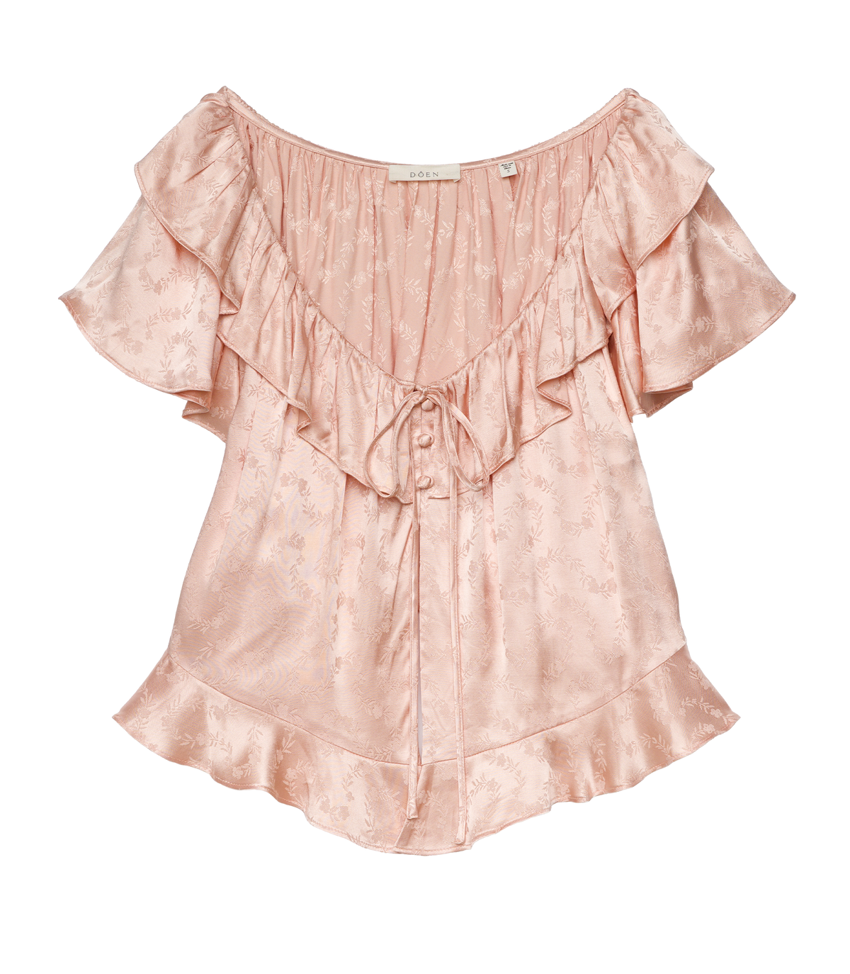 Floriette Top – Peach Sorbet Ruffle Jacquard