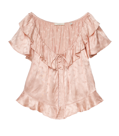 Floriette Top – Peach Sorbet Ruffle Jacquard