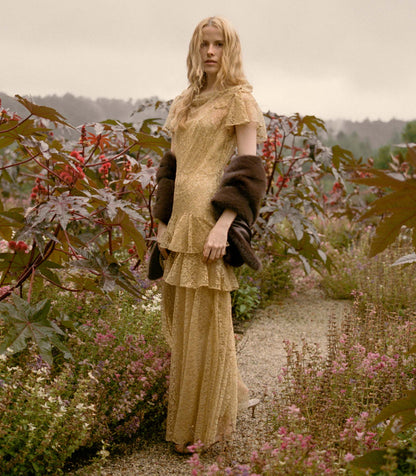 Garbo Dress – Burnished Gold Lace Evening Gown