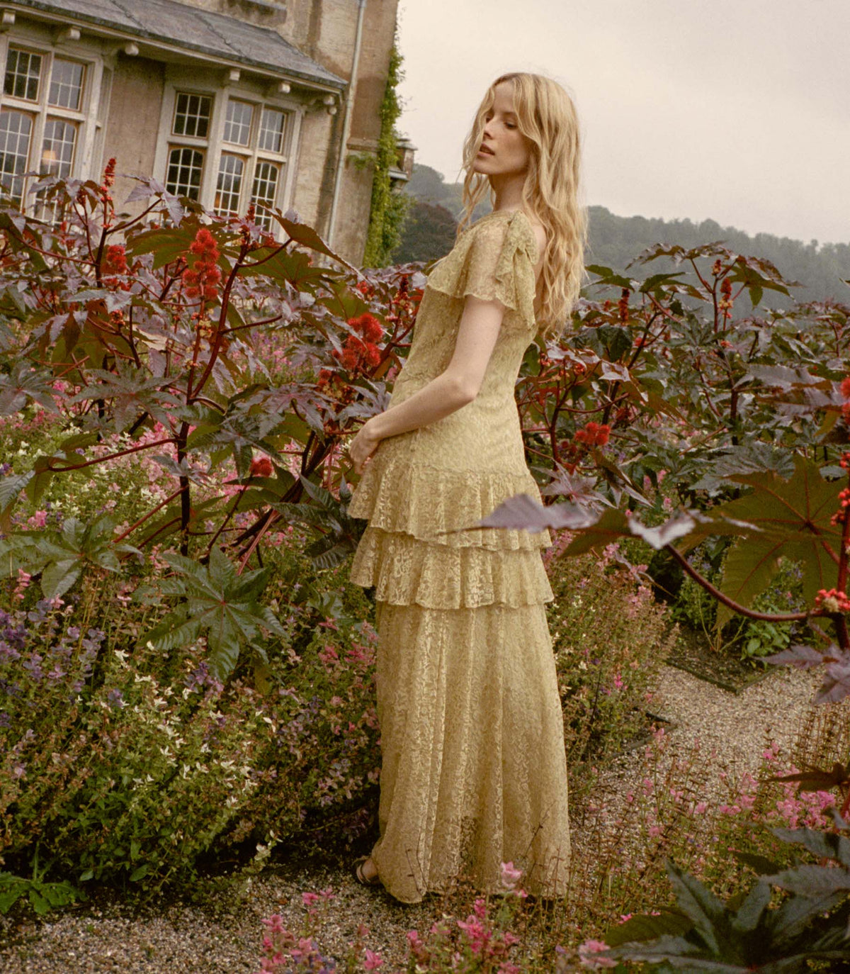 Garbo Dress – Burnished Gold Lace Evening Gown