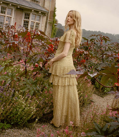 Garbo Dress – Burnished Gold Lace Evening Gown