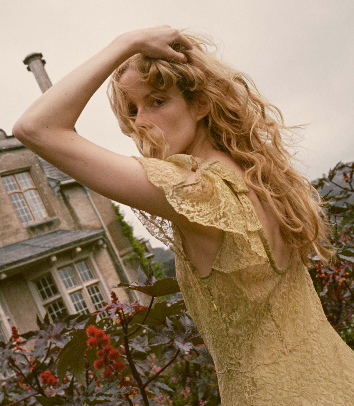 Garbo Dress – Burnished Gold Lace Evening Gown