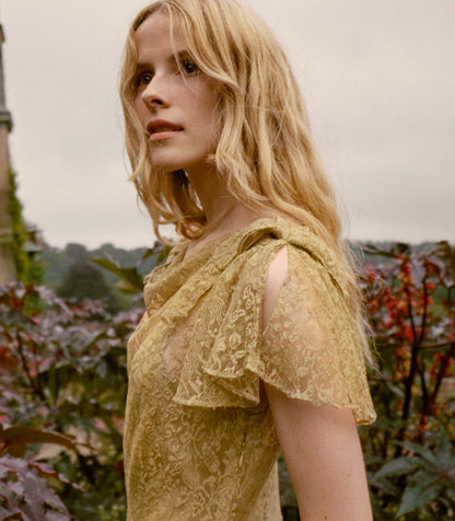 Garbo Dress – Burnished Gold Lace Evening Gown