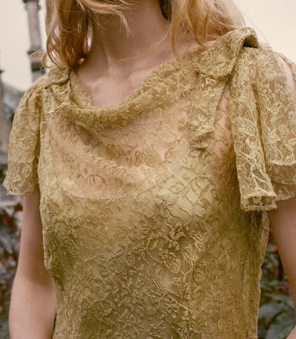 Garbo Dress – Burnished Gold Lace Evening Gown