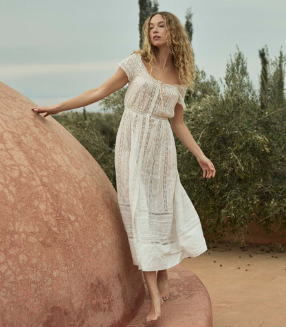 Georgiana Dress in Salt | Edwardian Lace Cotton Gown
