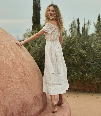 Georgiana Dress in Salt | Edwardian Lace Cotton Gown