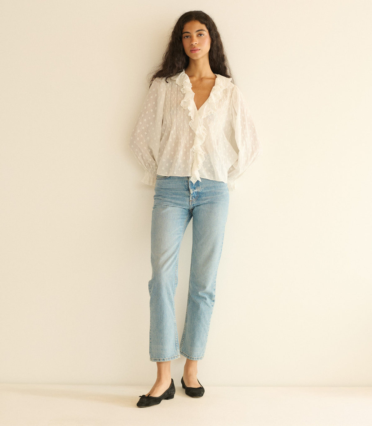 Hardy Embroidered Top in Salt | Organic Cotton Voile