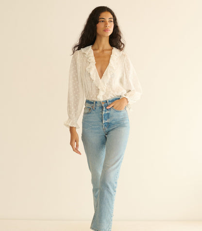 Hardy Embroidered Top in Salt | Organic Cotton Voile