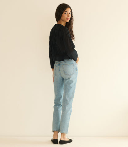 Hillock Peplum Blouse in Black | Organic Cotton Voile