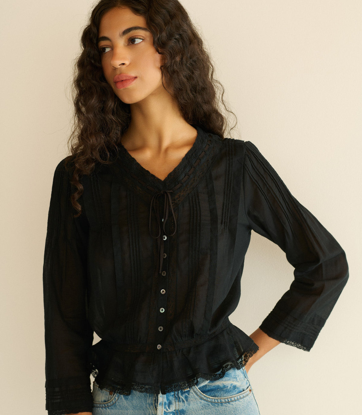 Hillock Peplum Blouse in Black | Organic Cotton Voile