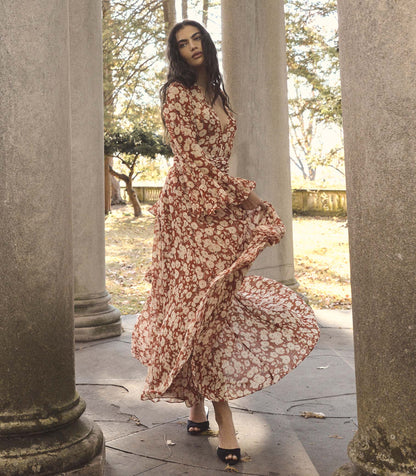 Imelda Silk Chiffon Maxi Dress | Rouge Ambridge Rose