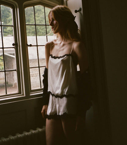 Iona Silk Satin Shorts | Sea Salt & Noir