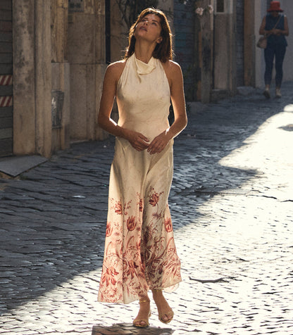Ismerie Silk Satin Halter Maxi Dress | Windswept Tulips