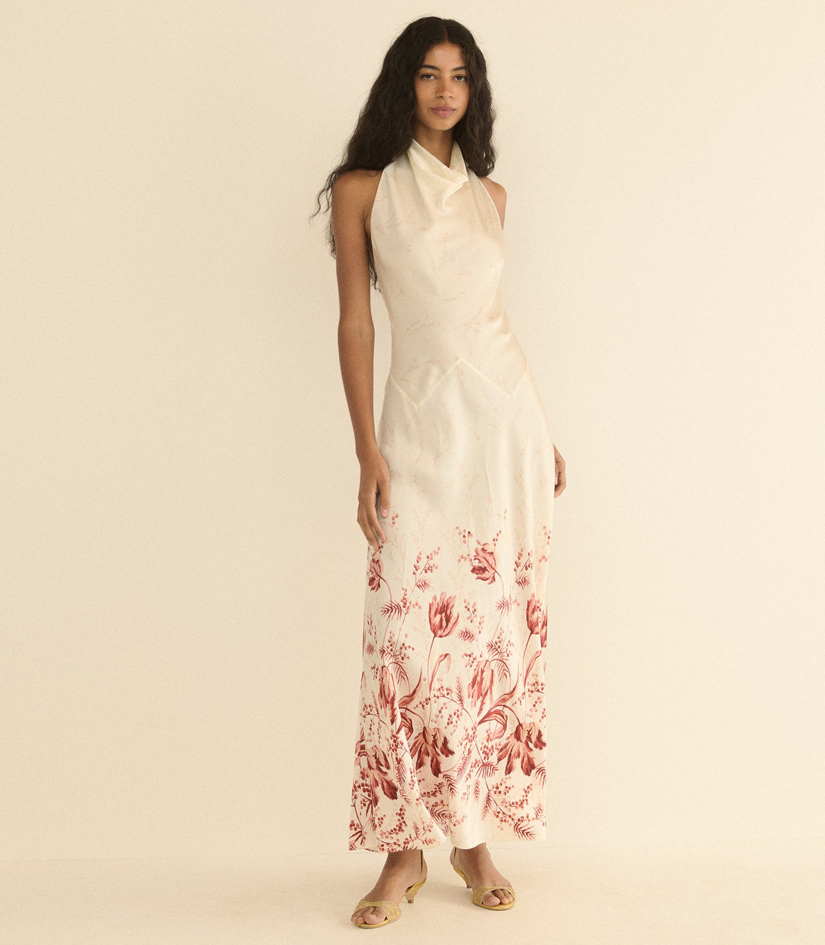 Ismerie Silk Satin Halter Maxi Dress | Windswept Tulips