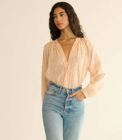 Julienne Top – Peach Sorbet Marseille Embroidery
