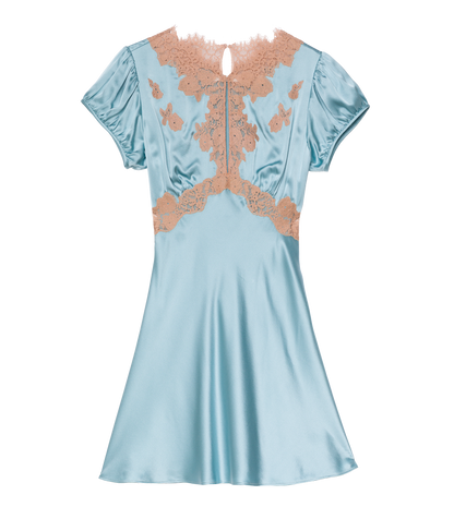 Junia Dress – Deep Aquamarine Silk Satin Lace Dress