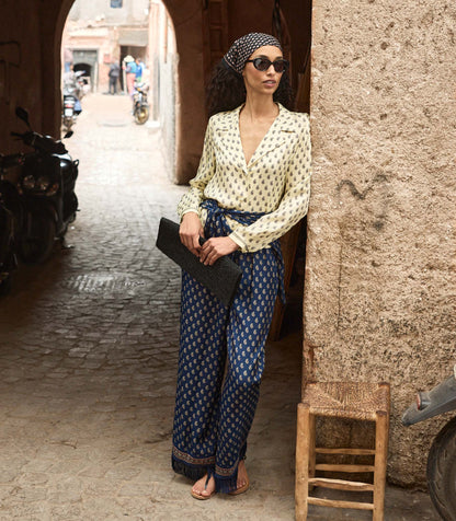 Lavon Fringe Pant – Bleu Taormina Paisley Silk-Viscose